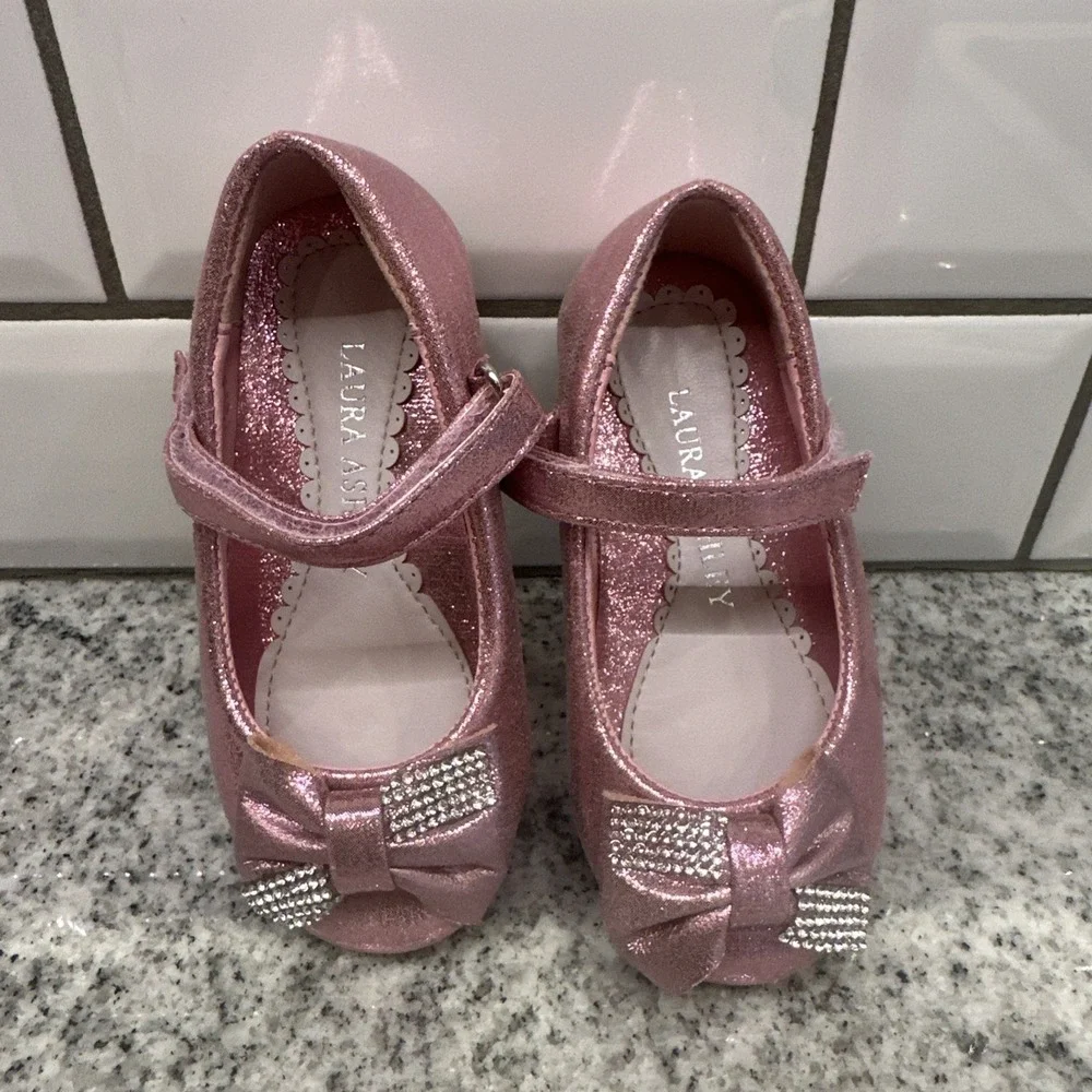 Laura Ashley Toddler Girls Shimmer‎ Pink Dress Shoes 5 New Rhinestones Starlet